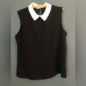 White pan collar black tank. US Womens size L